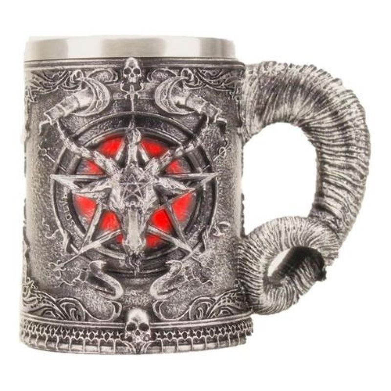 GENERICO - Taza 3d Resina  Cabeza De Baphomet Pentagrama Cuerno - Gris
