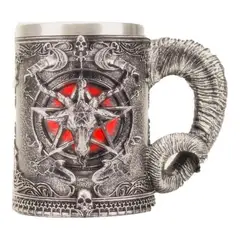 GENERICO - Taza 3d Resina Cabeza De Baphomet Pentagrama Cuerno - Gris