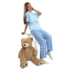 MEDIA LUNA - Pijama Mujer Polera Manga Corta y Pantalón Diseño Oso Polar Escosés