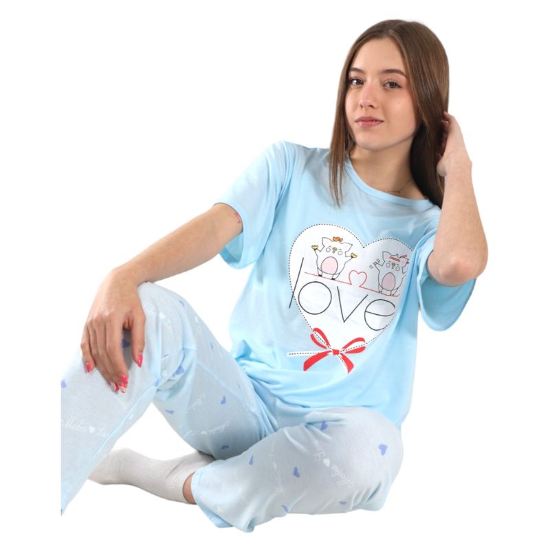 MEDIA LUNA - Pijama Mujer Polera Manga Corta y Pantalón Diseño Love