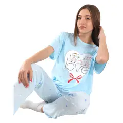 MEDIA LUNA - Pijama Mujer Polera Manga Corta y Pantalón Diseño Love