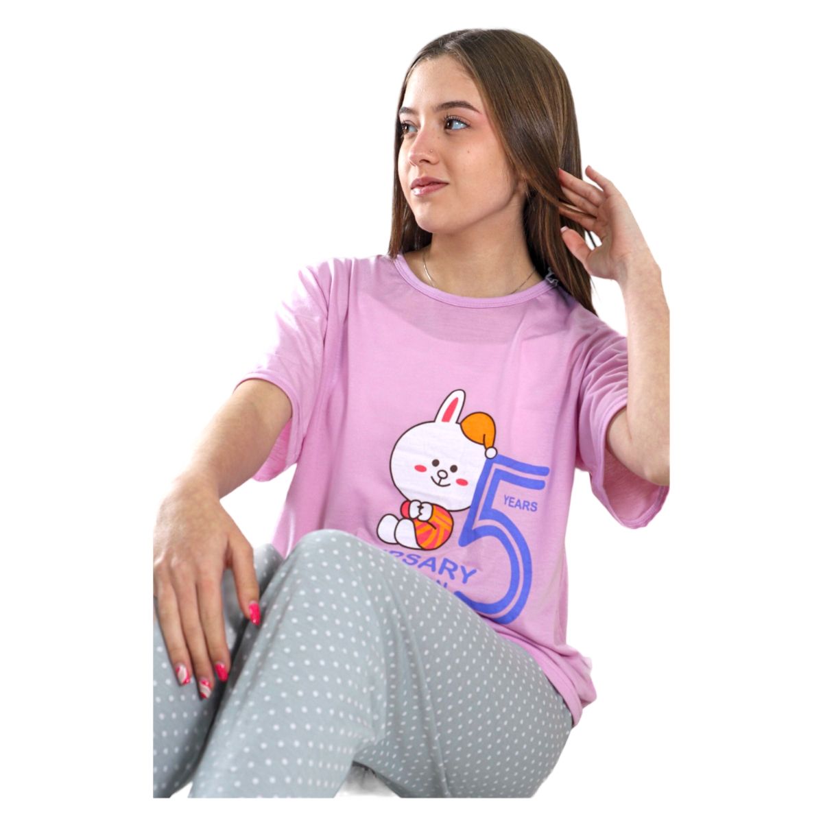MEDIA LUNA - Pijama Mujer Polera Manga Corta y Pantalón Diseño Celebration