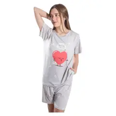 MEDIA LUNA - Pijama Mujer Polera Manga Corta y Short Diseño Corazón Cupido
