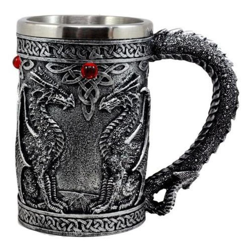 GENERICO - Taza Tazón Xl Silver Celta Twin Dragon Fire Drakes - Negro