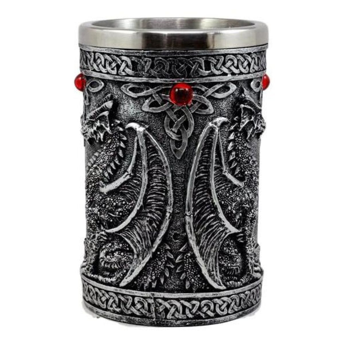 GENERICO - Taza Tazón Xl Silver Celta Twin Dragon Fire Drakes - Negro