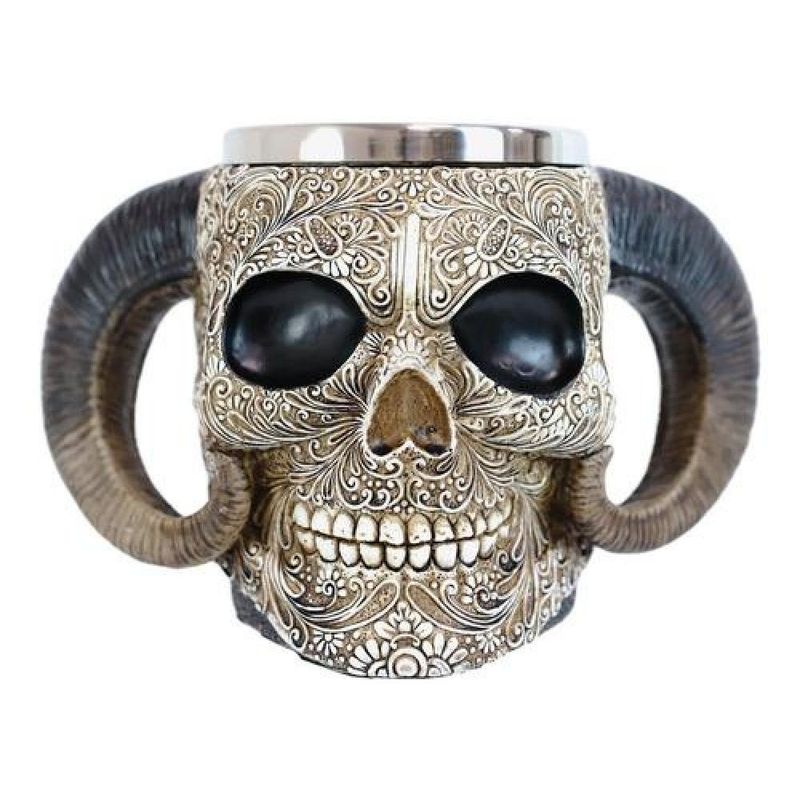 GENERICO - Taza Tazón Mug Cervecero Vikingo 3d Medieval Cuernos - Negro.