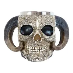 GENERICO - Taza Tazón Mug Cervecero Vikingo 3d Medieval Cuernos - Negro.