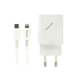 PHILCO - Cargador de Pared para Iphone puerto USB C y Cable Lightning