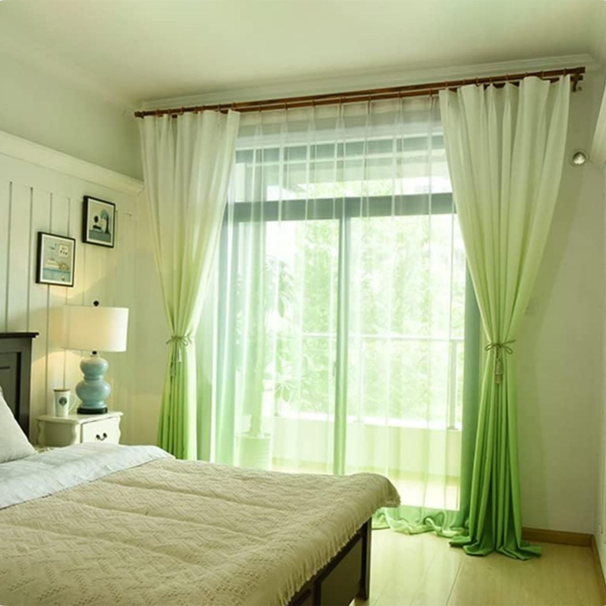 GENERICO - CORTINA VISILLOS BORDADO CON ARGOLLAS DEGRADADO VERDE 150X230CM GSOL