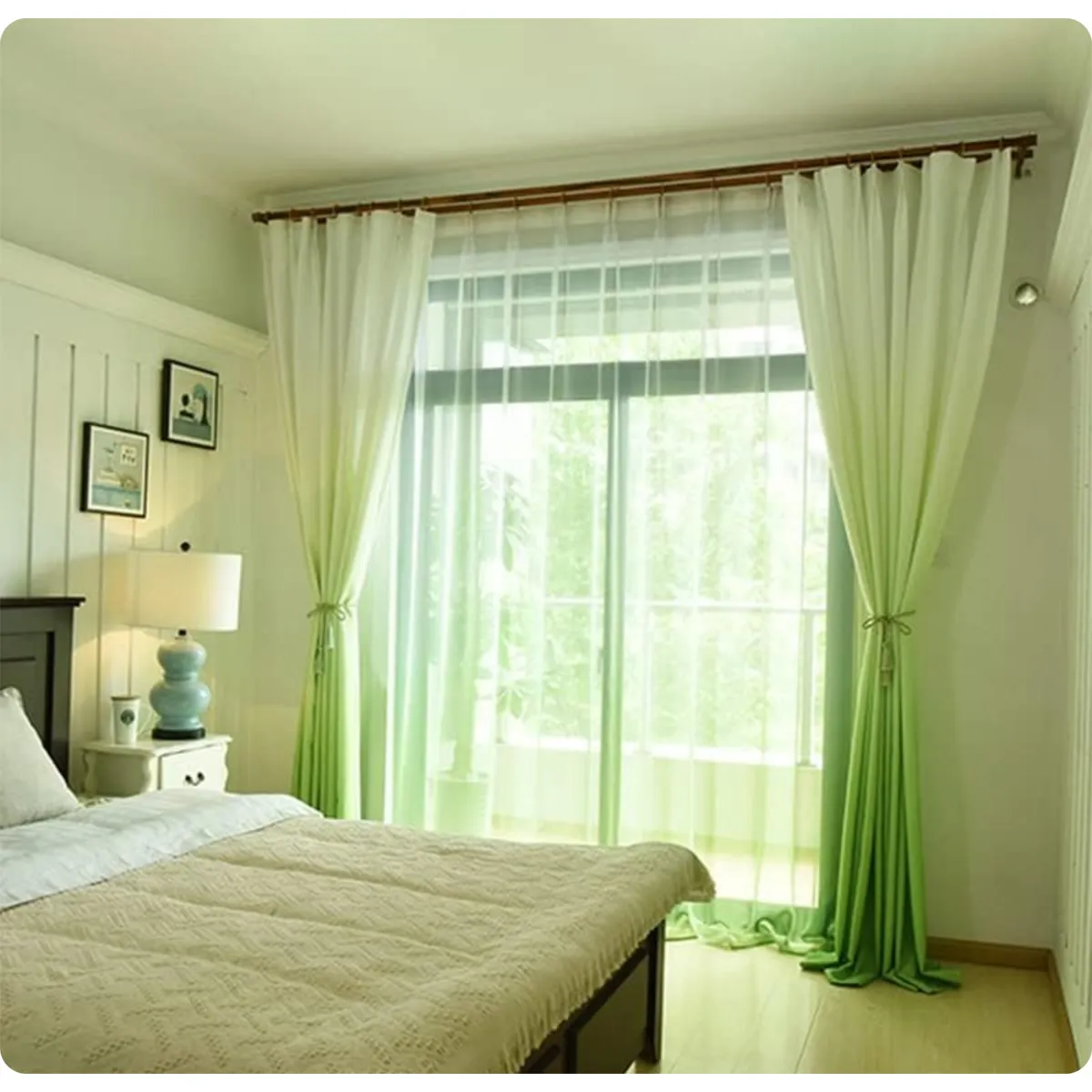 GENERICO - CORTINA VISILLOS BORDADO CON ARGOLLAS DEGRADADO VERDE 150X230CM GSOL