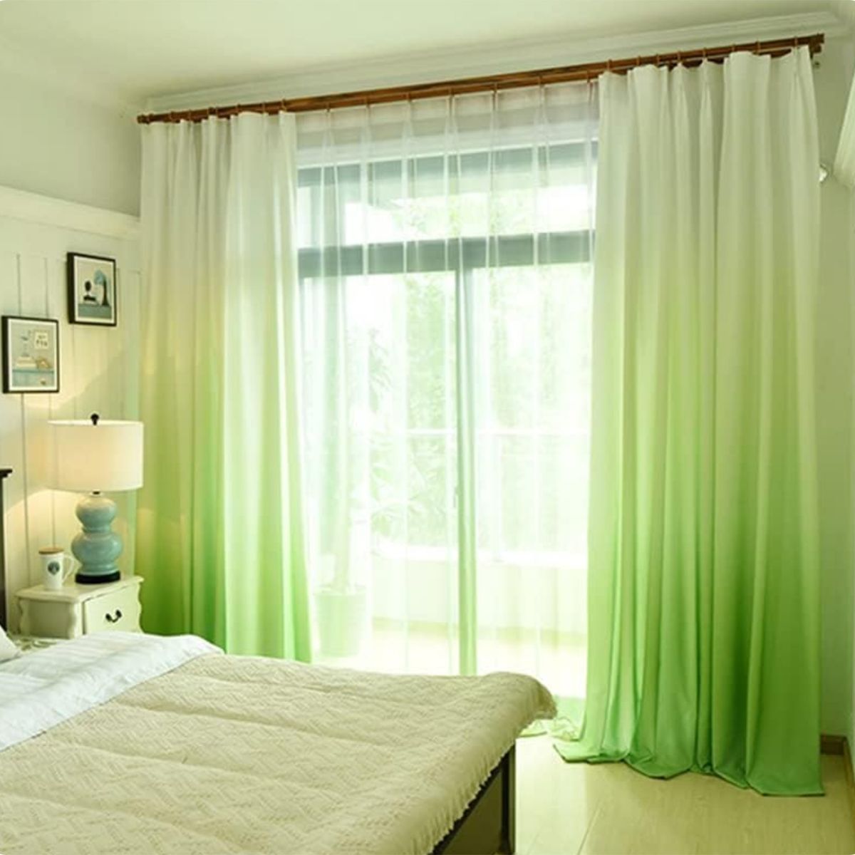 GENERICO - CORTINA VISILLOS BORDADO CON ARGOLLAS DEGRADADO VERDE 150X230CM GSOL