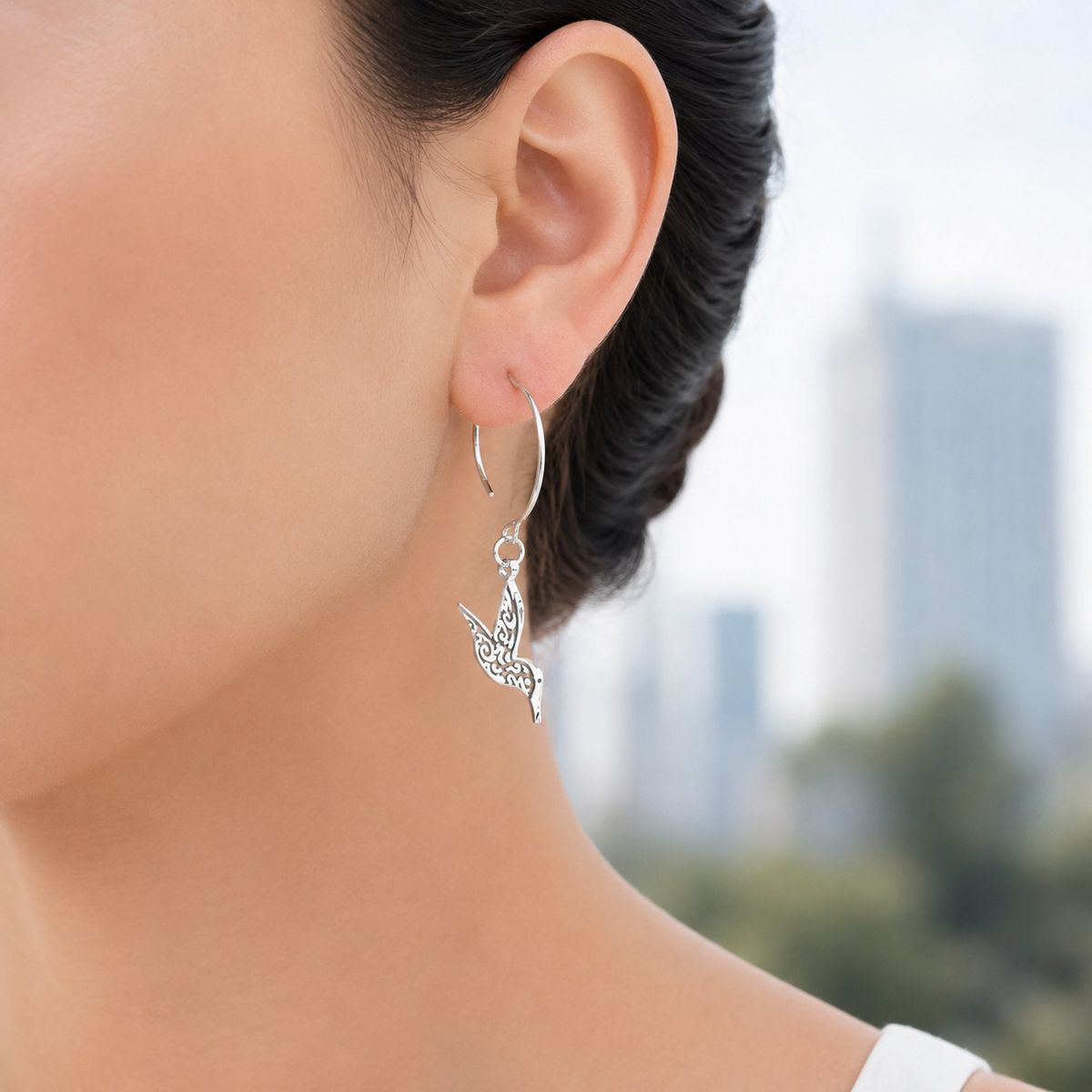 JOYAS MYTOKE - Aros Colibri Gancho Redondo Plata Fina 925 Mujer Femenina