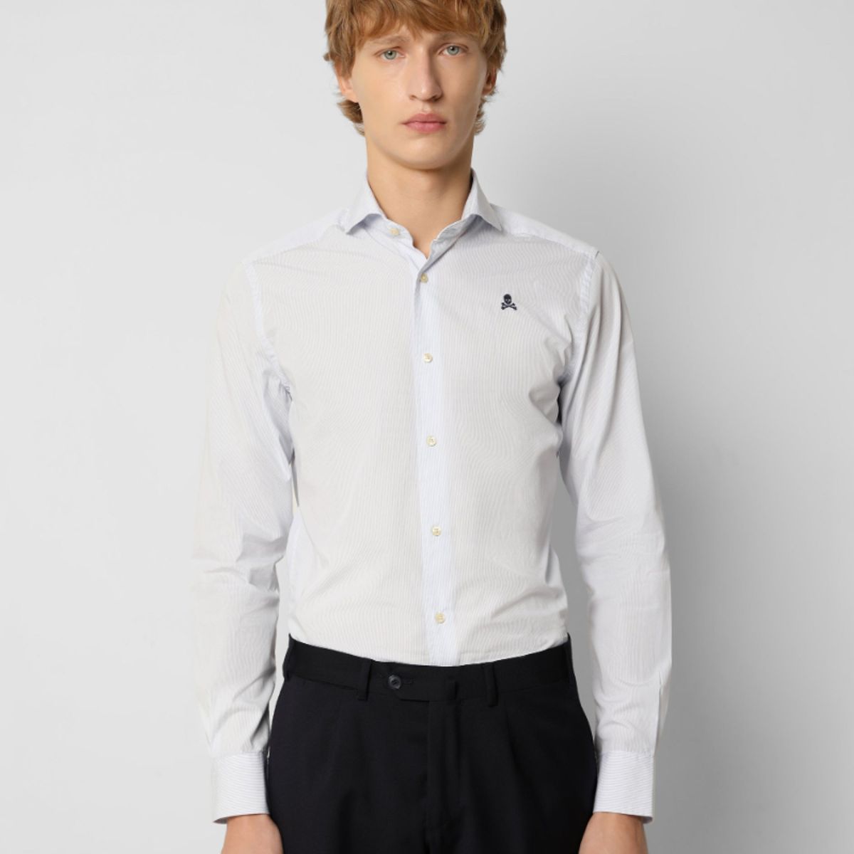 SCALPERS - Camisa Rayas Calavera Contraste White Blue Stripes