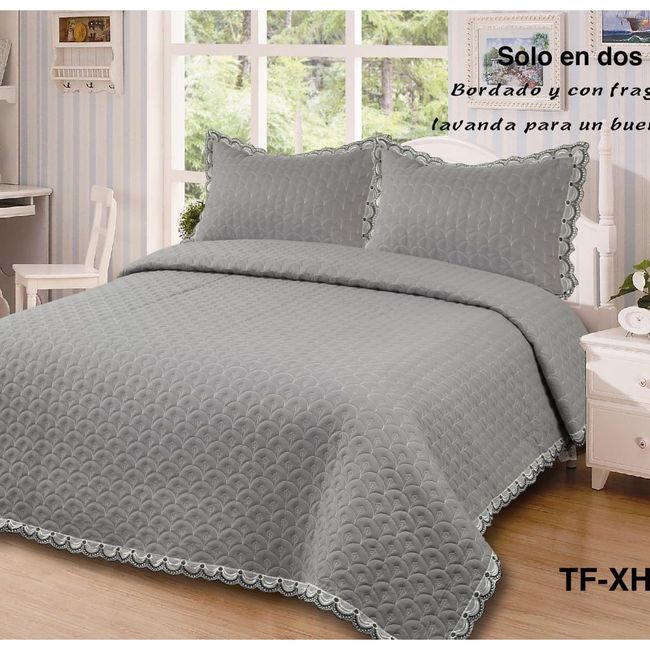 GENERICO - cubrecama bordado con aroma a lavanda 2 PLAZAS