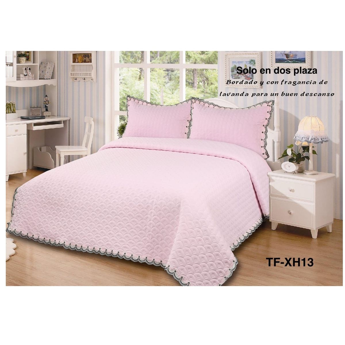 GENERICO - cubrecama bordado con aroma a lavanda 2 PLAZAS