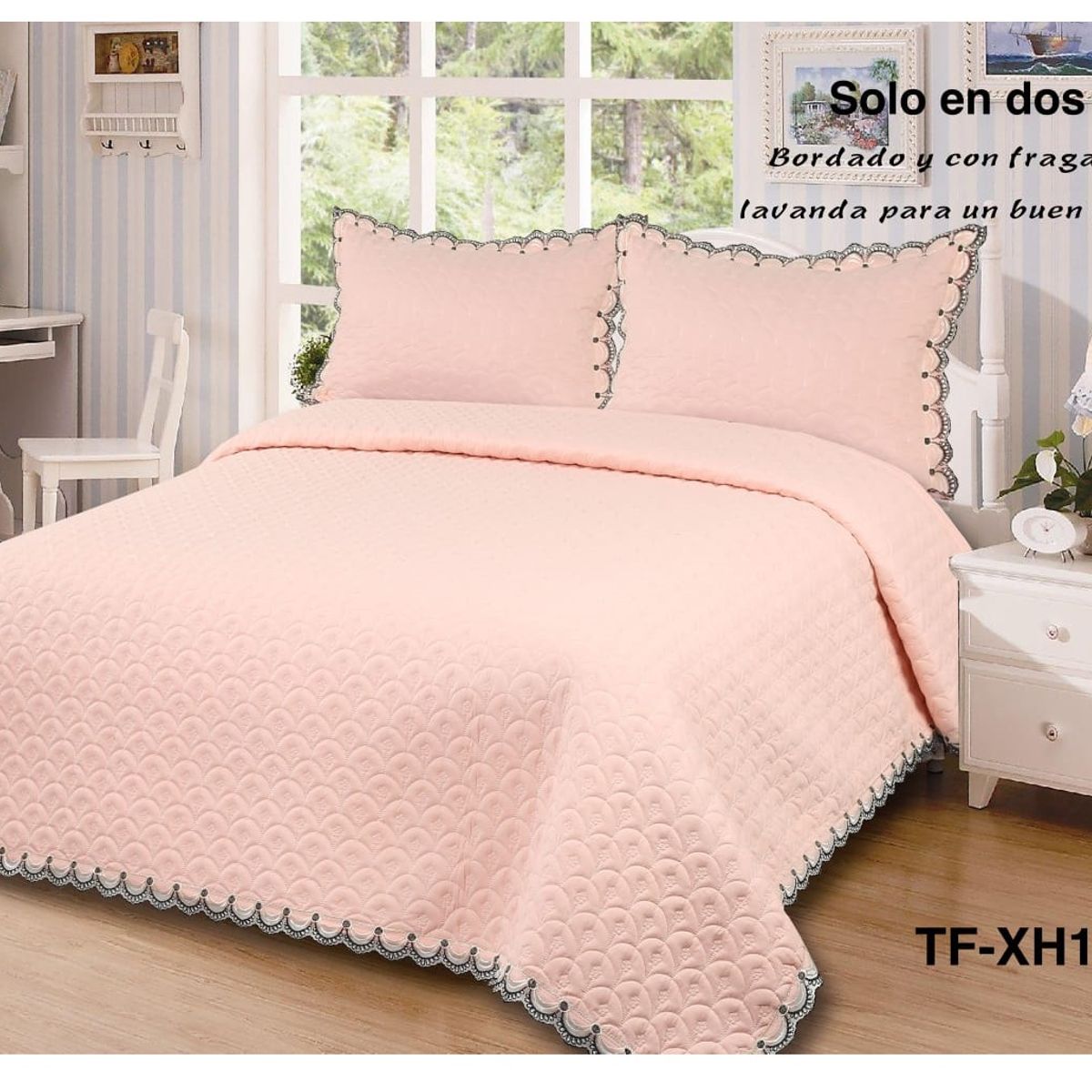 GENERICO - cubrecama bordado con aroma a lavanda 2 PLAZAS