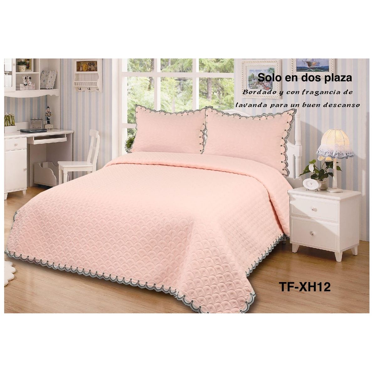 GENERICO - cubrecama bordado con aroma a lavanda 2 PLAZAS