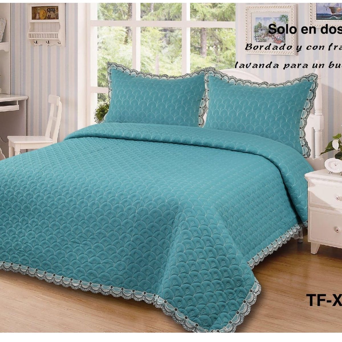GENERICO - cubrecama bordado con aroma a lavanda 2 PLAZAS