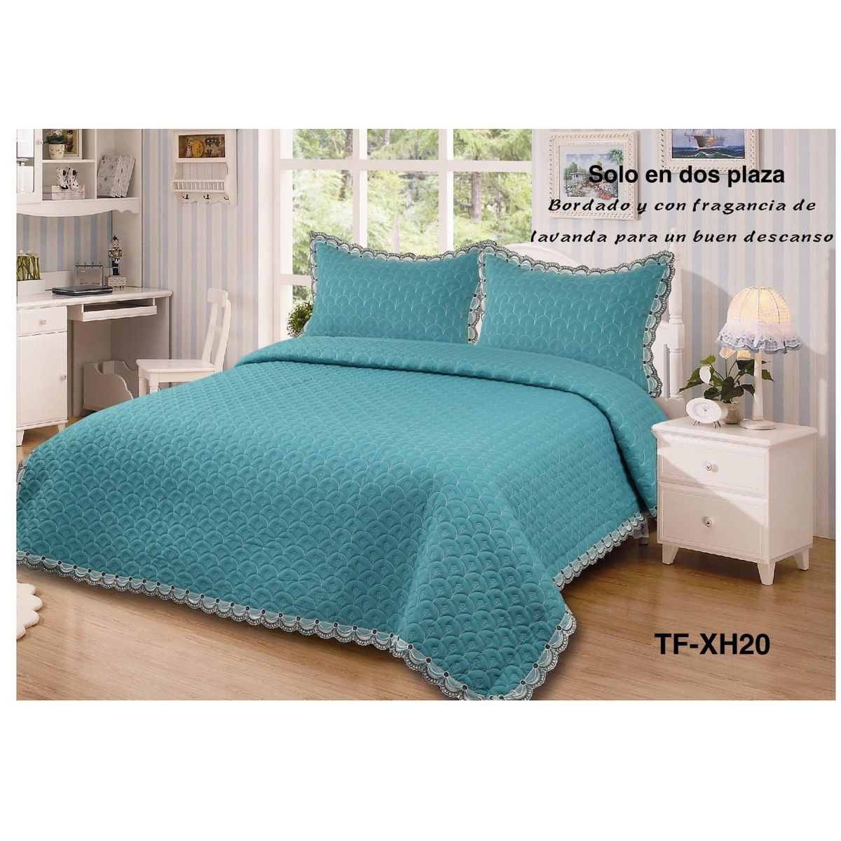 GENERICO - cubrecama bordado con aroma a lavanda 2 PLAZAS
