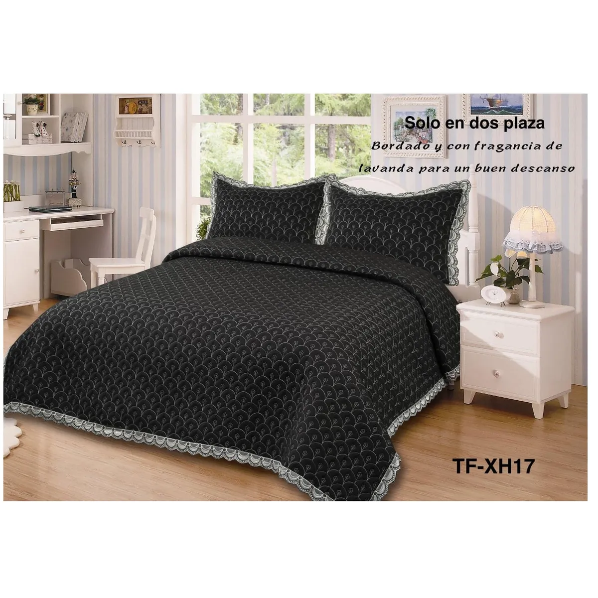 GENERICO - cubrecama bordado con aroma a lavanda 2 PLAZAS