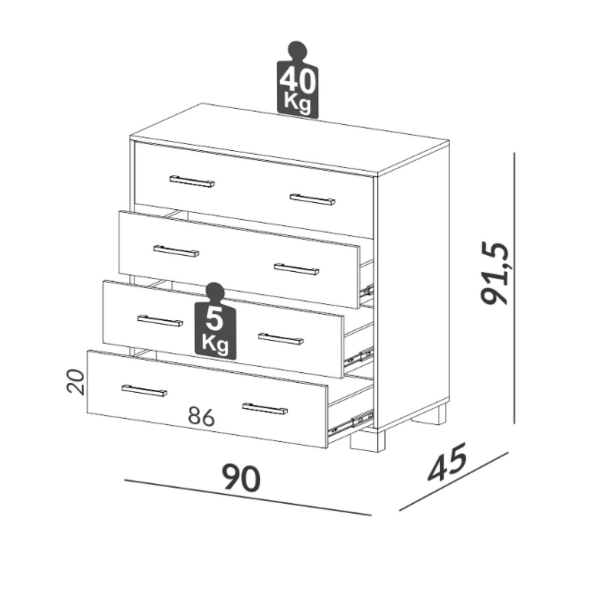 ROCA - Cómoda Londrina 4 Cajones Roca
