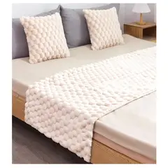 COMPRAPO - Set Piecera Piel Sintética 190x70 y 2 Fundas Cojín 45x45 Bco Invierno