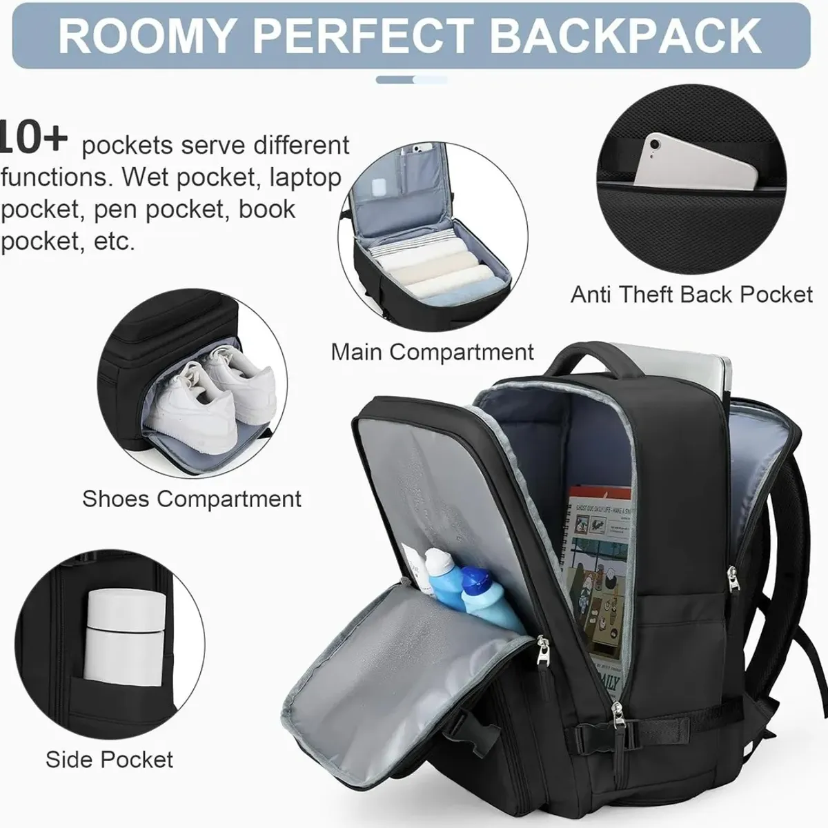 EVERSO - Mochila Viaje Impermeable Antirrobo Con Puerto Usb Notebook