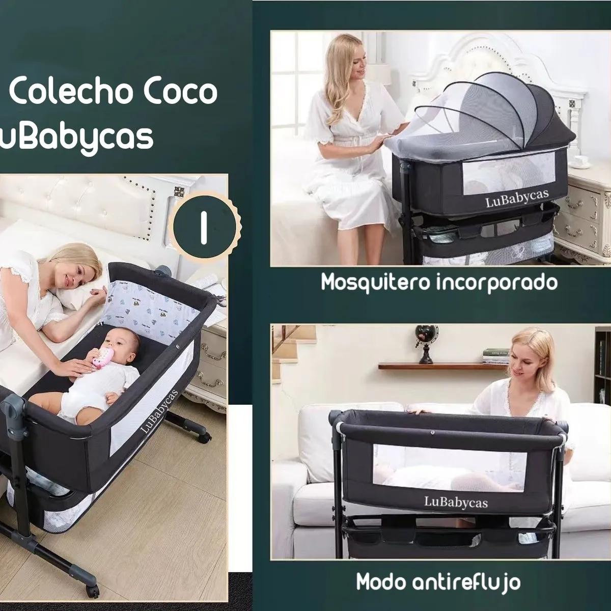 LUBABYCAS - Cuna Colecho Con Mudador Y Accesorios Lubabycas Gris