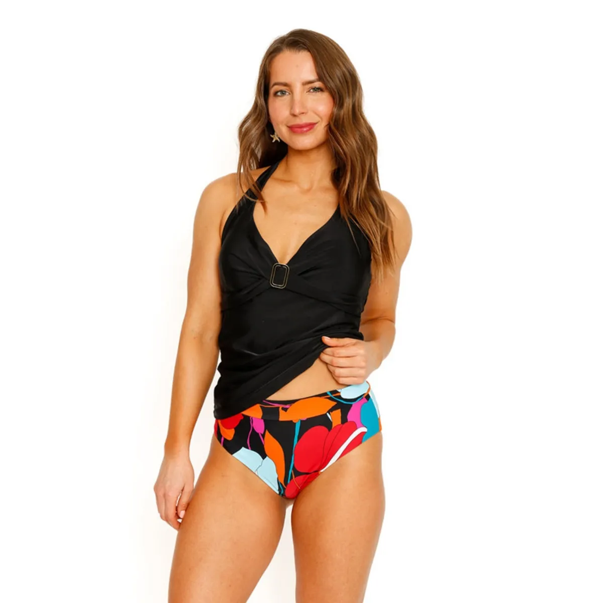 H2O WEAR - Traje de Baño Tankini Top Halter Liso para Mujer Negro H2O WEAR