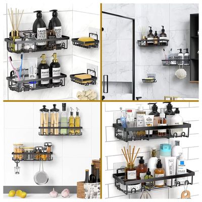 Imagen 2 del producto Organizador De Ducha Repisa Baño Adhesivo Set 4 Inoxidable - Negro