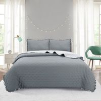 Cubrecama de Algodón con Pompones King Super King Color Gris