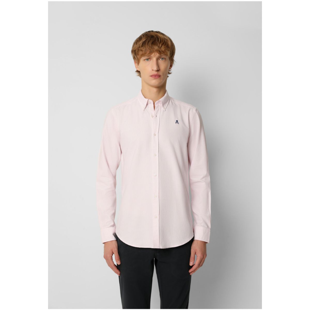 SCALPERS - Camisa Oxford Calavera Contraste Pink Stripes