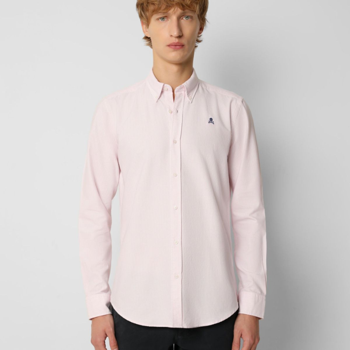 SCALPERS - Camisa Oxford Calavera Contraste Pink Stripes