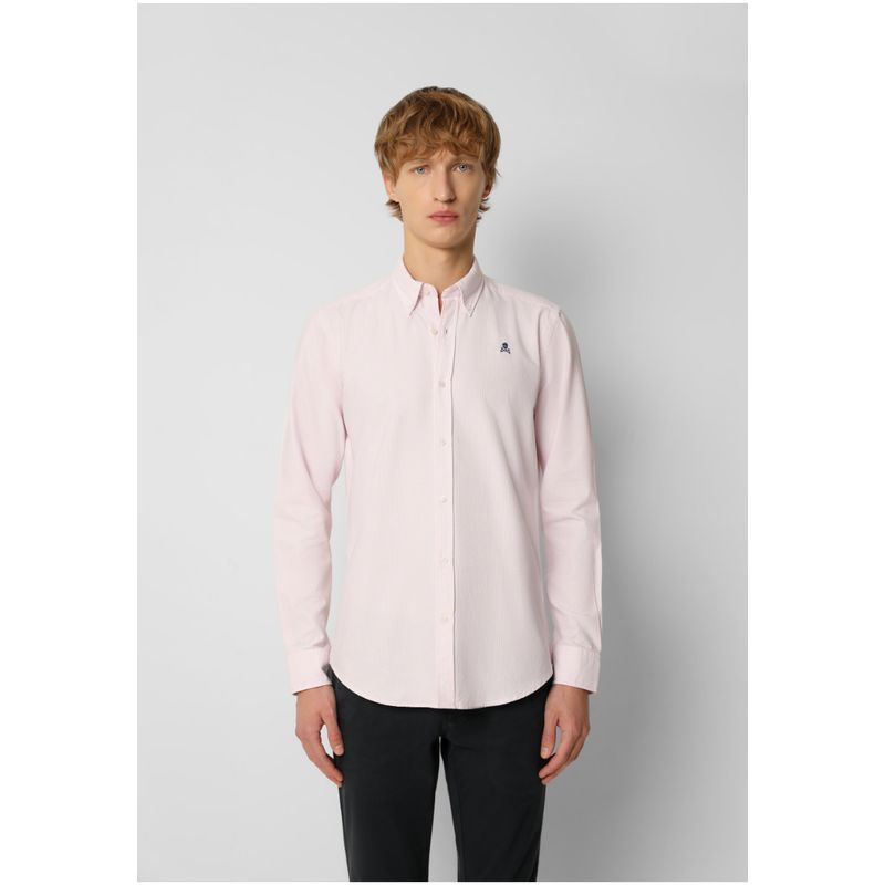 SCALPERS - Camisa Oxford Calavera Contraste Pink Stripes