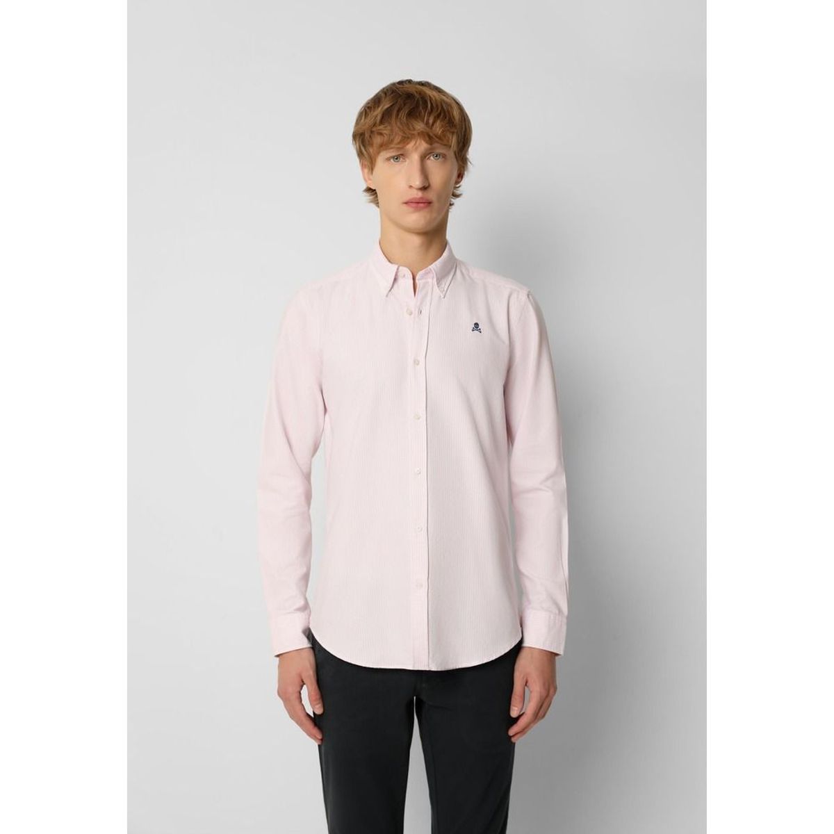 SCALPERS - Camisa Oxford Calavera Contraste Pink Stripes