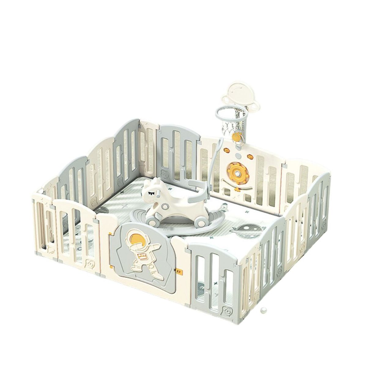 BABYLUNA - Corral Bebé 160CM con Alfombra Panel Juego Aro y Caballo