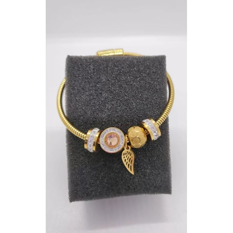 GENERICO - Pulsera Acero con Cristales en color Dorado con Dijes