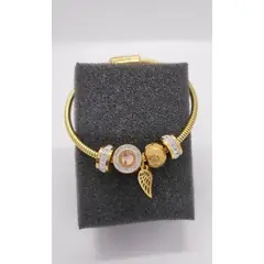GENERICO - Pulsera Acero con Cristales en color Dorado con Dijes