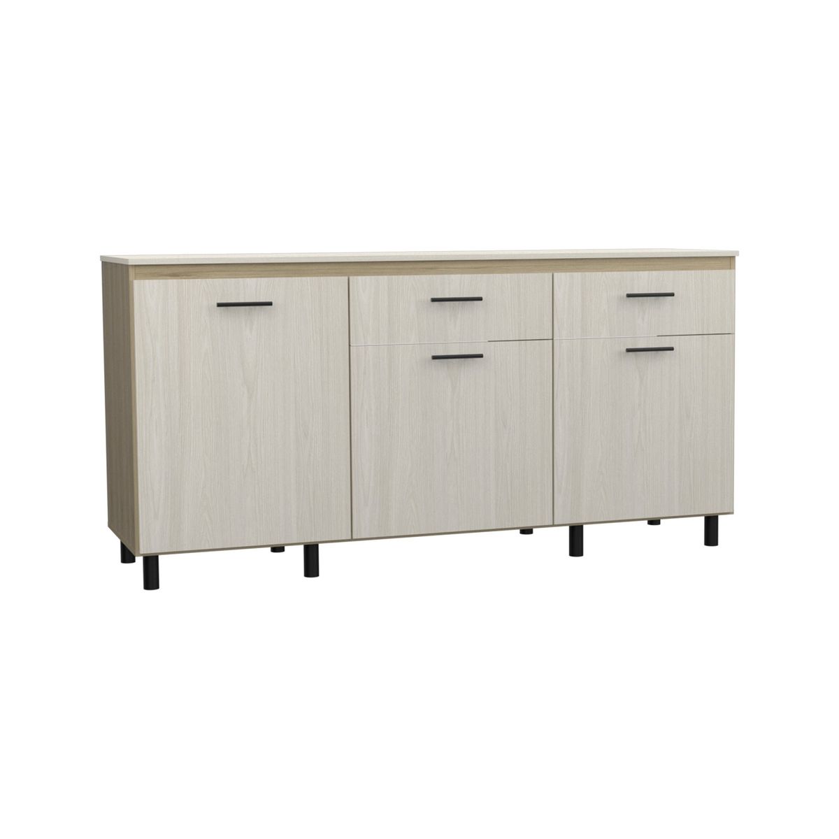 FMFURNITURE - Mueble Base 3 Puertas 2 Cajones Melamina Café Claro 169x60x35.1 cm