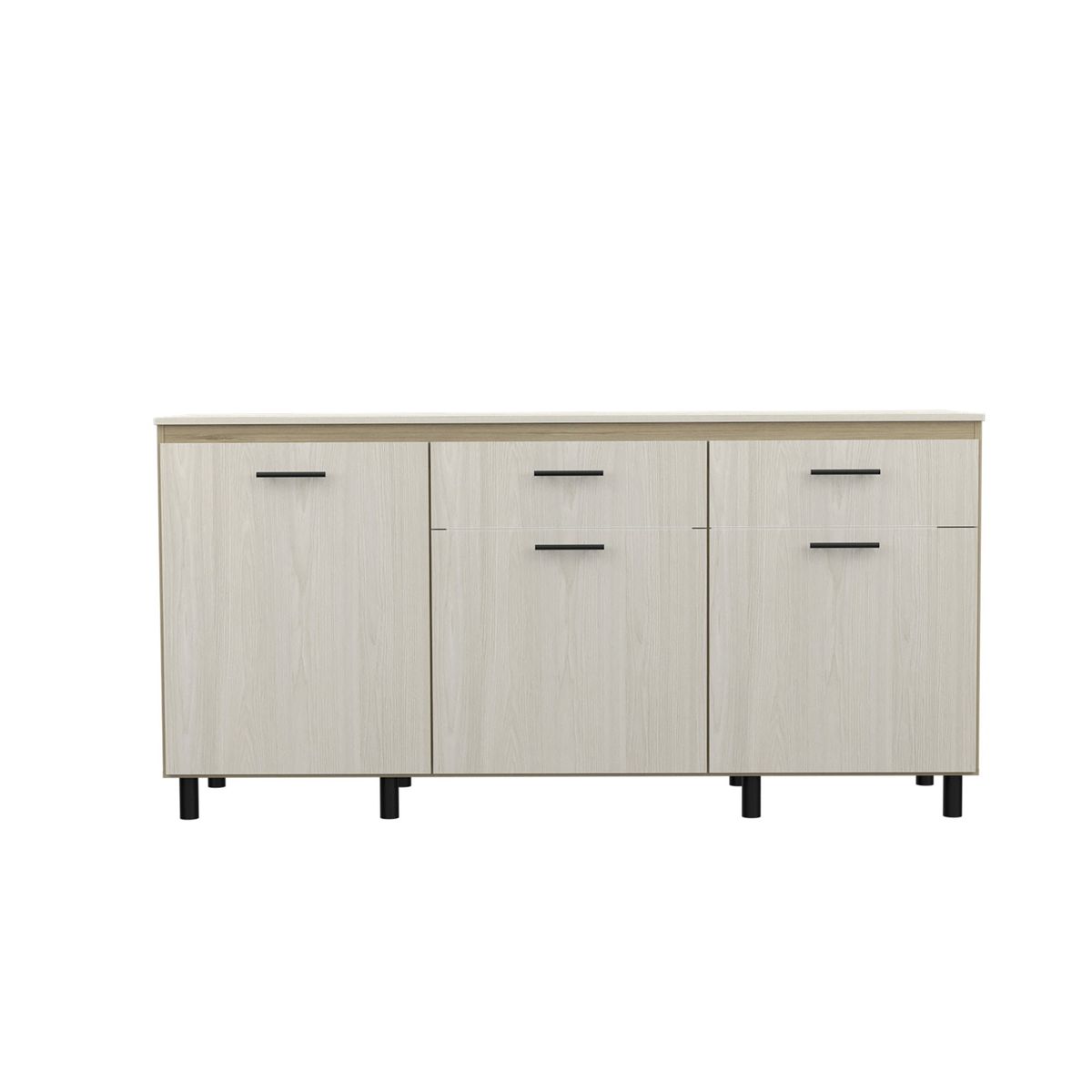 FMFURNITURE - Mueble Base 3 Puertas 2 Cajones Melamina Café Claro 169x60x35.1 cm