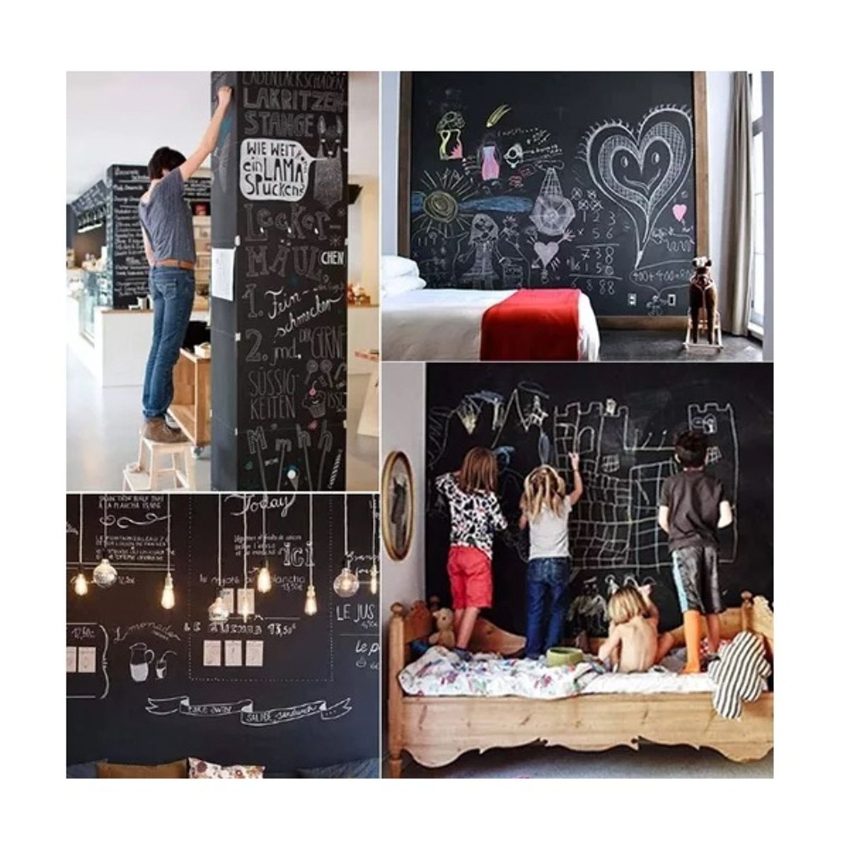 GENERICO - Pizarra Adhesiva Papel Sticker Negro tizas Colores 45x200