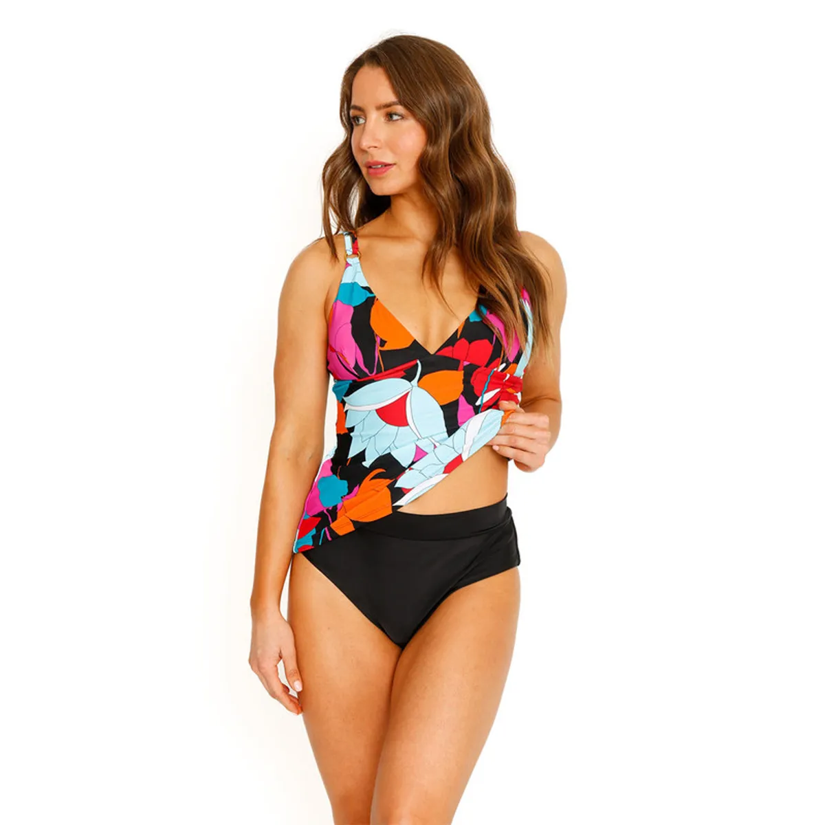 H2O WEAR - Traje de Baño Tankini Top Halter Flores para Mujer Negro H2O WEAR