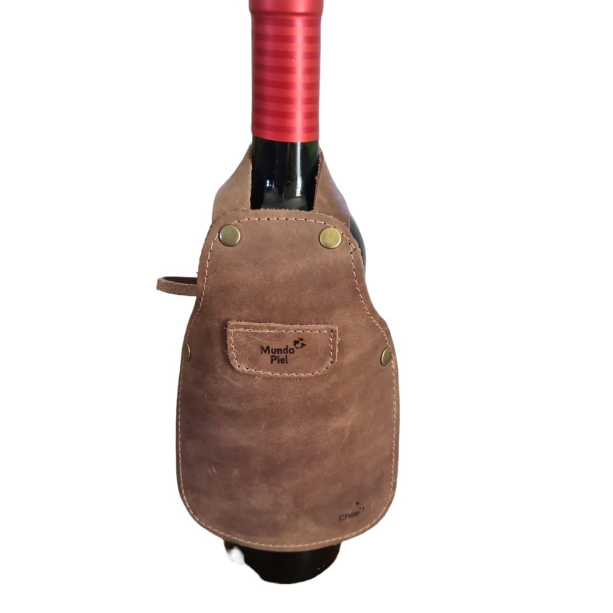 MUNDO PIEL - Mini Pechera de cuero para botella de vino Café Claro