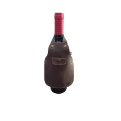MUNDO PIEL - Mini Pechera de cuero para botella de vino Café Oscuro