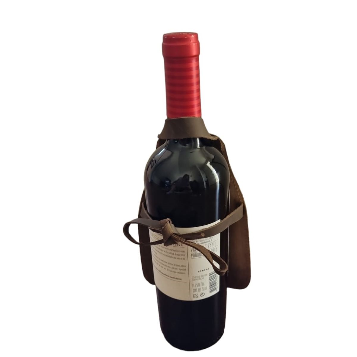 MUNDO PIEL - Mini Pechera de cuero para botella de vino Café Oscuro