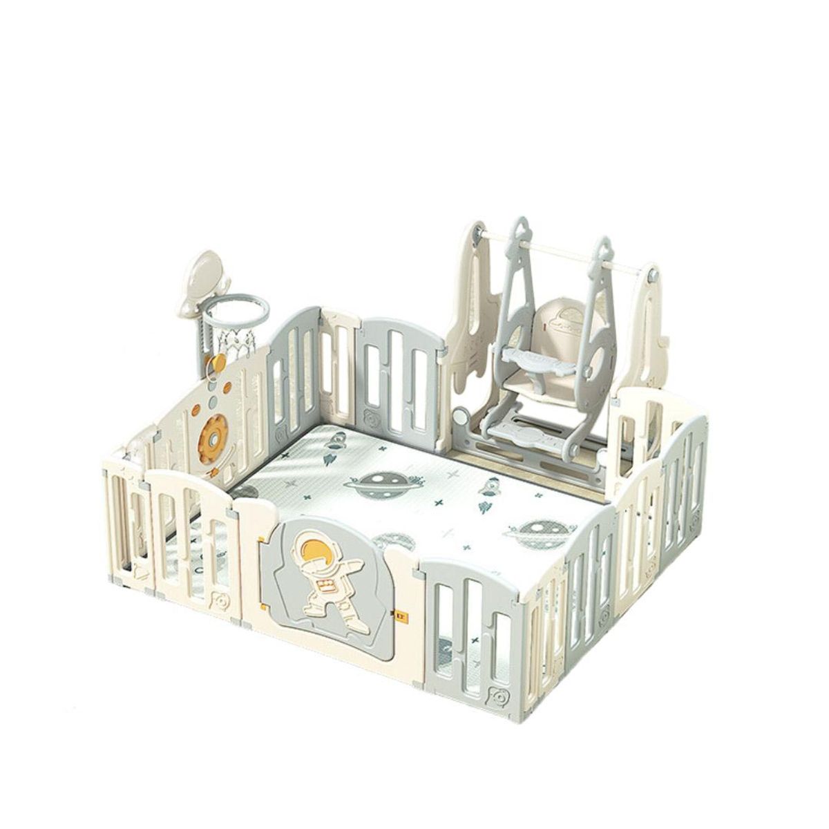 BABYLUNA - Corral Bebé 160cm Con Alfombra Panel Juego Aro Y Columpio