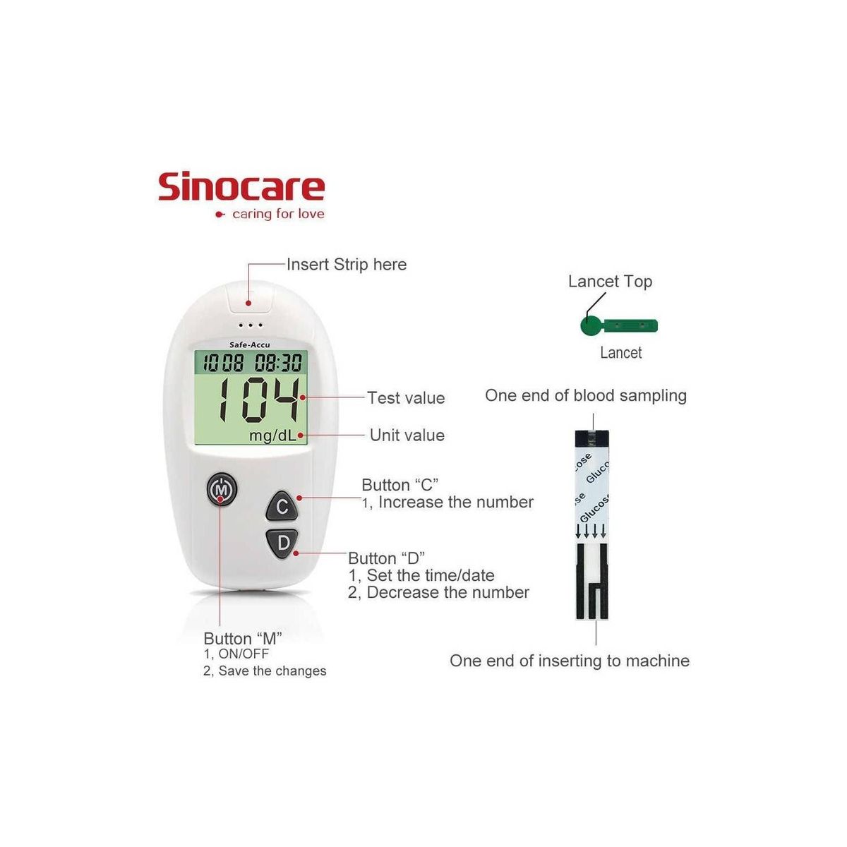 U BUY - Glucómetro Medidor Glucosa Mg/dl + 50 Tiras + 50 Lancetas