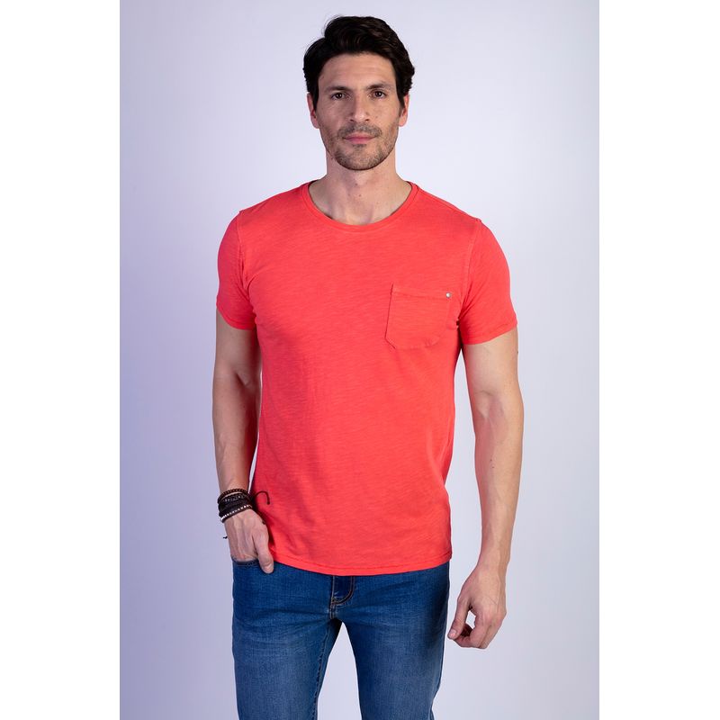 FEROUCH - Polera Basica Bolsillo Slub Boston Rojo Ferouch