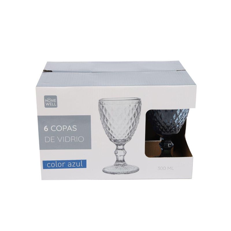 HOMEWELL - Set Copas Vidrio Azul 300ml (6u) HOMEWELL