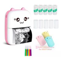 Mini Impresora Térmica Gatita Bluetooth + 13Rollos Rosado